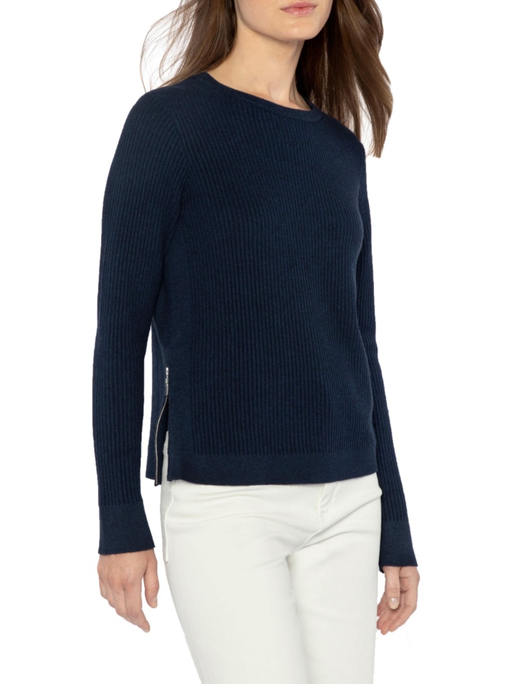 Kinross Navy Side Zip Ribbed Sweater